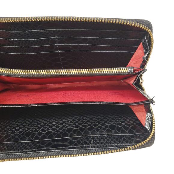 Vintage Oscar De La Renta Leather Wallet Black Snakeskin Pattern Wallet - Picture 9 of 16